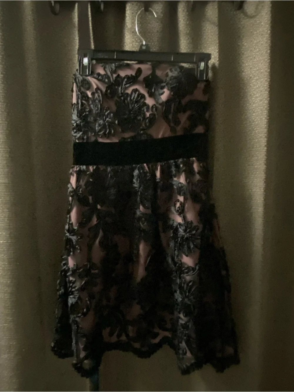 Strapless Pink and Black Lace A-Line Dress